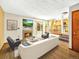 Bright and airy living room with a fireplace, modern furnishings, and an open floor plan to the kitchen at 2957 W Rowland Ave, Littleton, CO 80120
