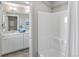 Clean bathroom with double vanity and shower/tub combo at 3274 Belleville Ridge Rd, Elizabeth, CO 80107