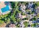 Drone shot highlighting the community pool and landscaping around the house at 13891 Muirfield Ct, Broomfield, CO 80023
