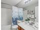 Well-lit bathroom with a shower-tub combo, stylish vanity, and decorative accents at 11578 Clayton St, Thornton, CO 80233