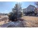 Scenic backyard featuring a fire pit, seating area and lush tree line at 4695 Bobolink Dr, Castle Rock, CO 80109