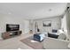 Cozy living room with stylish furniture, modern television, and bright recessed lighting at 33477 Valley View Dr, Evergreen, CO 80439