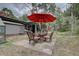Charming backyard patio with a table and seating provides a tranquil outdoor area for relaxation and dining at 28858 Richmond Hill Rd, Conifer, CO 80433