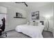 Bright bedroom featuring a queen-sized bed, ceiling fan, and stylish wall decorations at 9750 Taylor River Cir, Littleton, CO 80125