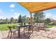 Outdoor living space offering a spacious patio with seating, dining, and a lovely backyard view at 1294 Kittery St, Castle Rock, CO 80104