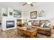 Cozy living room with fireplace, television, comfortable seating, and wood-look flooring at 1294 Kittery St, Castle Rock, CO 80104