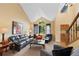 Spacious living room with vaulted ceilings, large windows, and cozy seating areas at 8040 W 78Th Cir, Arvada, CO 80005