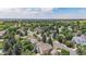 Aerial view of a quiet, tree-lined neighborhood with well-maintained homes and lush landscaping at 20886 Parliament Pl, Parker, CO 80138