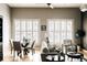 Bright living room with seating area, fireplace, and large windows at 1555 California St # 609, Denver, CO 80202