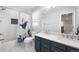 Stylish bathroom featuring double sinks, tub, and artistic shower curtain at 23427 Song Bird Hills Pl, Parker, CO 80138