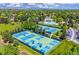Aerial view of the community tennis and pickleball courts nestled within lush green trees at 5721 S Jellison St, Littleton, CO 80123