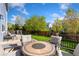 Backyard patio with a cozy seating area and a view of the lush green lawn at 16478 Marion St, Thornton, CO 80602
