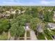 Stunning aerial view of a home surrounded by lush greenery with the cityscape on the horizon at 2967 Olive St, Denver, CO 80207
