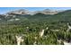 An aerial view of a cozy cabin nestled amongst a dense forest with the mountains in the background at 29 Gregory Cir, Breckenridge, CO 80424