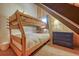 Cozy bedroom with a wooden bunk bed, dresser, a vintage feel, and sloped ceiling at 29 Gregory Cir, Breckenridge, CO 80424