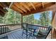 Relaxing deck with outdoor seating, offering beautiful views of the surrounding evergreen forest at 29 Gregory Cir, Breckenridge, CO 80424
