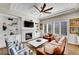 Cozy living room features a fireplace, hardwood floors, and abundant natural light at 2616 E Cherry Creek South Dr, Denver, CO 80209