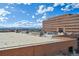 Aerial view of parking area and adjacent brick building and distant view of mountains under a partly cloudy sky at 1301 Speer Blvd # 403, Denver, CO 80204