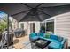 Inviting deck featuring a comfortable outdoor seating area with a large umbrella for shade at 6039 S Ukraine Cir, Aurora, CO 80015