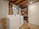 The unfinished basement with laundry hookups and storage shelves at 10948 Murray Dr, Northglenn, CO 80233