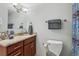 Bathroom with granite countertop and updated fixtures at 750 S Alton Way # 4B, Denver, CO 80247