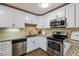 A bright kitchen showcases stainless steel appliances, stone backsplash, and granite countertops at 750 S Alton Way # 4B, Denver, CO 80247