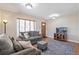 Cozy living room featuring hardwood floors, a window with blinds, and comfortable seating arrangement at 2252 Lamar St, Edgewater, CO 80214
