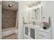 Updated bathroom features a vanity, framed mirror, modern lighting, and a shower over the tub at 540 S Forest St # 3-204, Denver, CO 80246