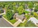 Aerial view of a home showcasing a well-manicured yard, mature trees, and appealing neighborhood surroundings at 6810 S Marion W Cir, Centennial, CO 80122