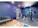 Basement home gym, purple walls, and various exercise equipment at 28154 Belle Mont Trl, Conifer, CO 80433