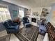 Cozy living room featuring light blue walls, with a brick fireplace and comfortable seating at 1950 Glen Shiel Dr, Lakewood, CO 80215