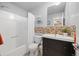 Updated bathroom with modern sink, decorative backsplash and shower at 9240 W 49Th Ave # 317, Wheat Ridge, CO 80033