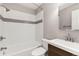 Recently updated bathroom with modern fixtures, subway tile surround, and a stylish vanity and sink at 1607 Cottonwood Dr # 14, Louisville, CO 80027