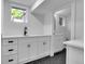 Basement with white cabinets, dark hardware, and modern fixtures at 1343 Milwaukee St, Denver, CO 80206
