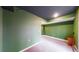 Finished basement with green walls, dark ceiling, and neutral carpeting at 7682 S Steele St, Centennial, CO 80122