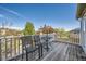 Outdoor living is easy on this spacious deck with a chair set, white railings and wood flooring at 9125 W 95Th Ave, Westminster, CO 80021
