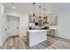 Modern kitchen with a waterfall island, gray cabinets and stainless steel appliances at 27742 E 1St Ave, Aurora, CO 80018