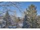 View of backyard with snow covered trees and distant mountains at 415 S Snowmass Cir, Superior, CO 80027