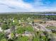 Aerial view reveals neighborhood near school and lake, surrounded by lush greenery and blue skies at 7695 S Harlan St, Littleton, CO 80128