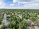 Expansive aerial view showcases a neighborhood filled with lush green trees and residential houses at 7695 S Harlan St, Littleton, CO 80128