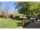 Green backyard featuring lush lawn, mature trees, and a deck with seating at 760 Deframe St, Golden, CO 80401