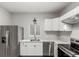 Modern kitchen with stainless steel appliances, white cabinets, and granite countertops at 725 Knox Ct, Denver, CO 80204