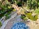 Lovely backyard pond and stone walkway with lush garden and wooden bridge at 9466 Morning Glory Ln, Highlands Ranch, CO 80130