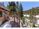 Wide deck with view of snowy valley and mountains beyond tall fir trees at 563 Brook Dr, Idaho Springs, CO 80452