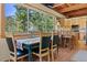 Cozy dining area with wooden furniture, natural light, and scenic views of the surrounding forest at 563 Brook Dr, Idaho Springs, CO 80452