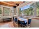 Bright dining area featuring a wooden table, comfortable chairs, and picturesque views of nature at 563 Brook Dr, Idaho Springs, CO 80452