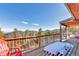 Relax on the spacious wood deck overlooking mountain views and covered hammock at 255 Divide View Dr, Golden, CO 80403