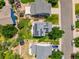 Aerial shot of a home's roof fitted with solar panels and a neat backyard, showcasing its position amongst neighbors at 9595 Elk Mountain Cir, Littleton, CO 80125