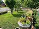 Large green backyard showing the side yard of a home with lawn and potted plants at 4047 Lowell Blvd, Denver, CO 80211