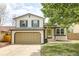 Charming two-story home featuring an attached garage and a well-manicured front lawn at 1488 S Biscay Ct, Aurora, CO 80017